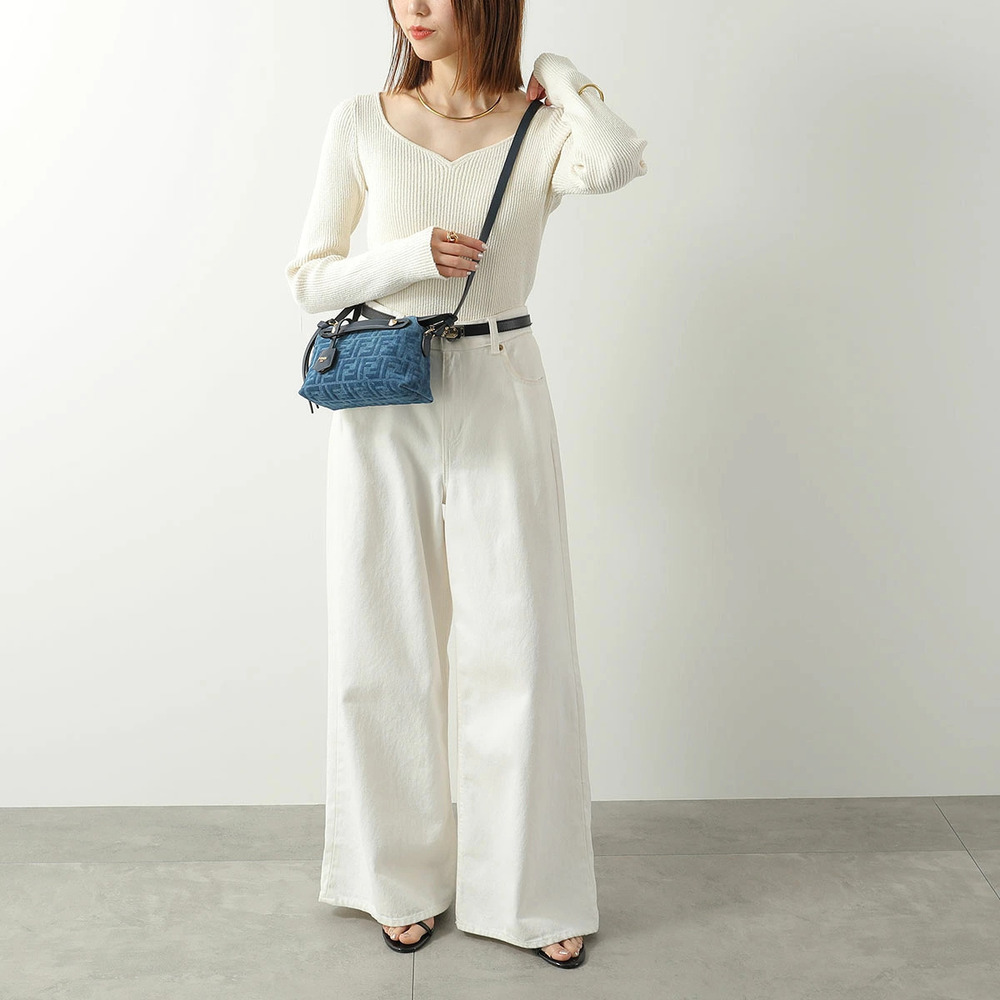 Fendi shoulder bag BY THE WAY DENIM FLOCK FF Zucca Blue ABYSS